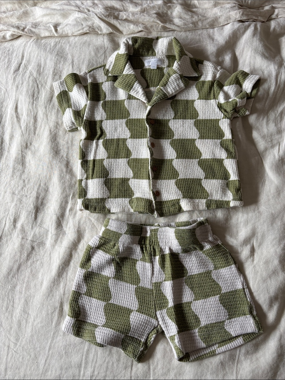 Kids Olive & White Checker Knit Matching Set - Brand